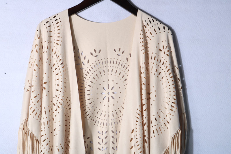 Western fringe cutout poncho shawl
