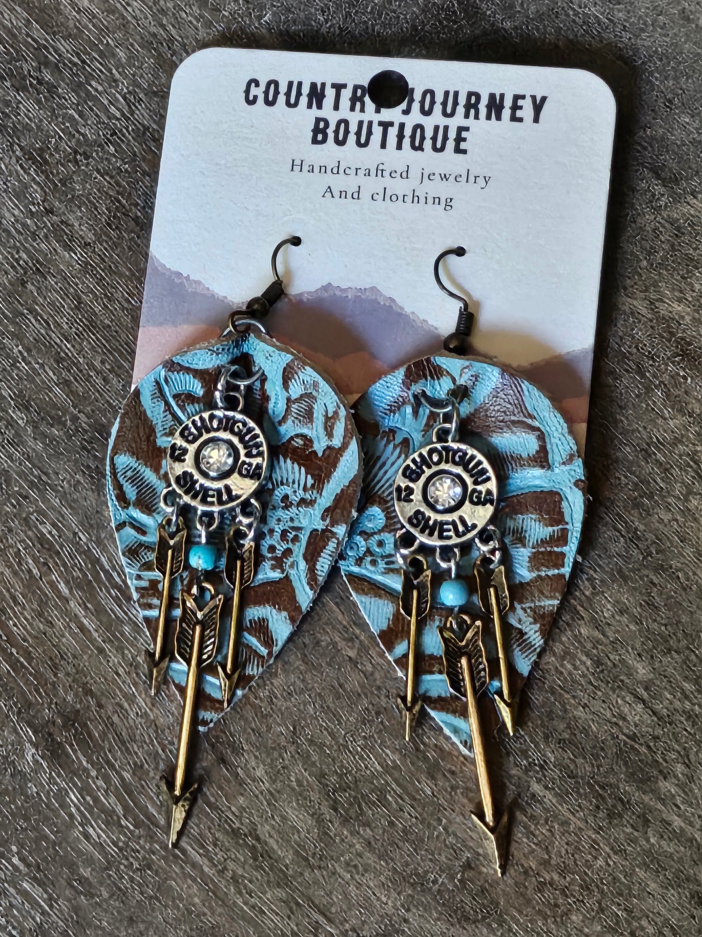 Turquoise genuine leather earrings