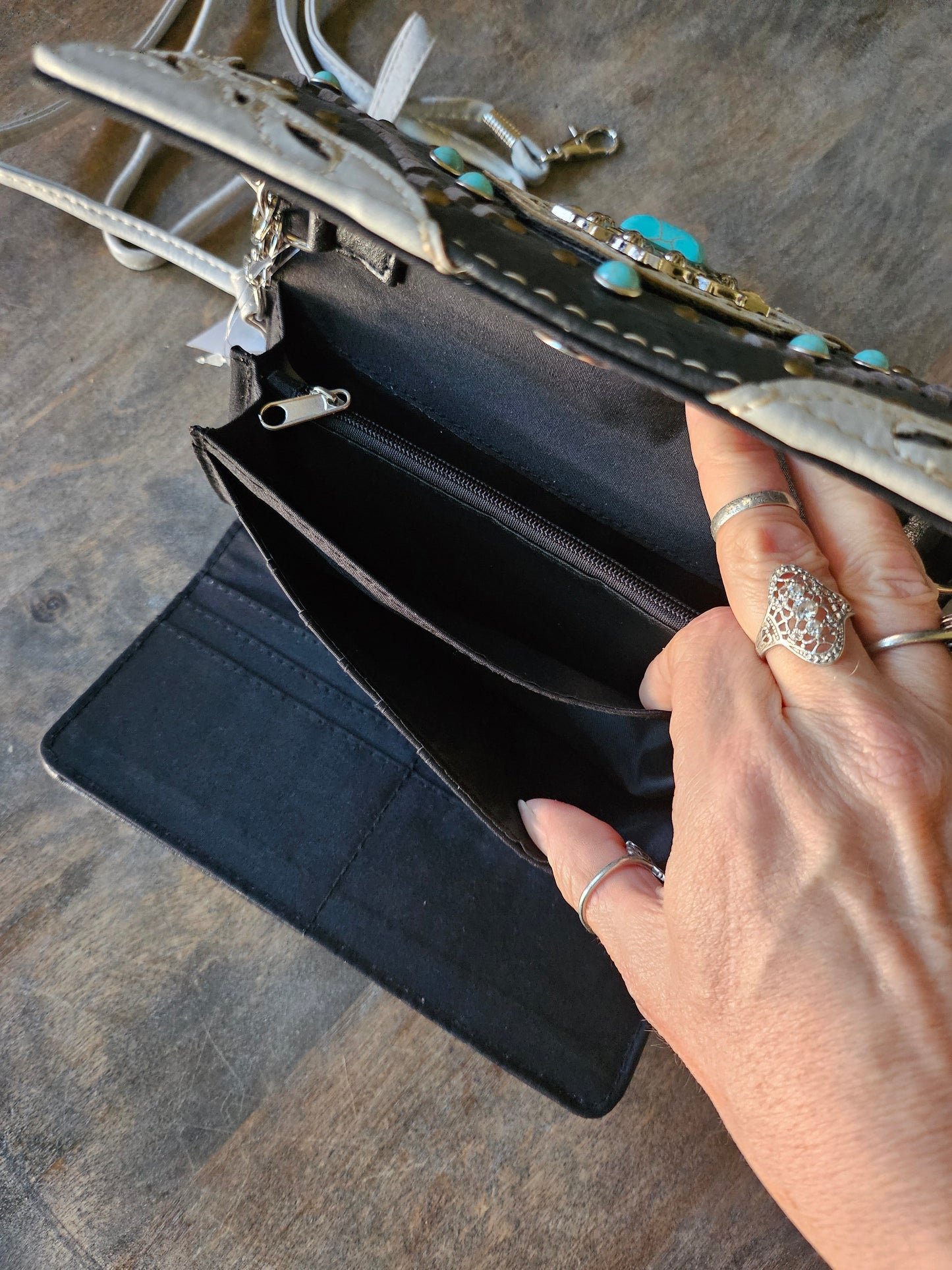 Western Faux Leather Turquoise Accent Wallet Crossbody Wristlet