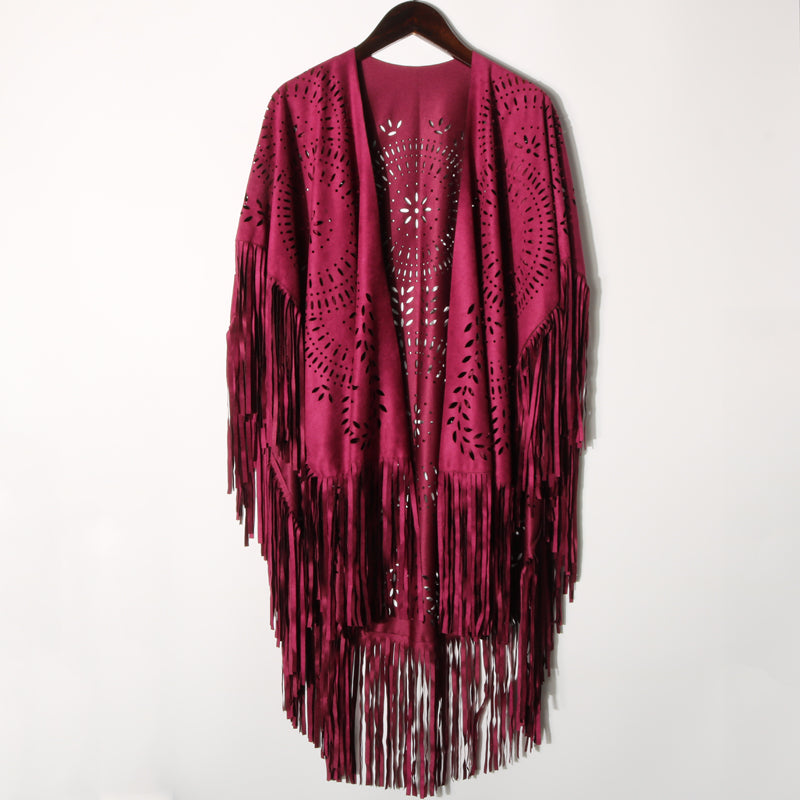 Western fringe cutout poncho shawl