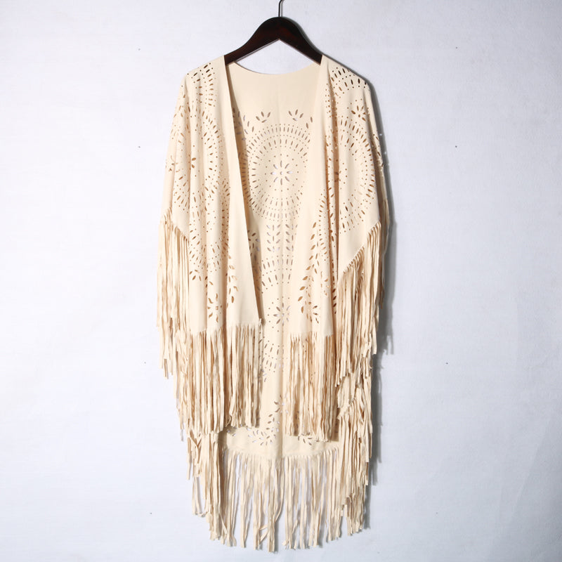 Western fringe cutout poncho shawl