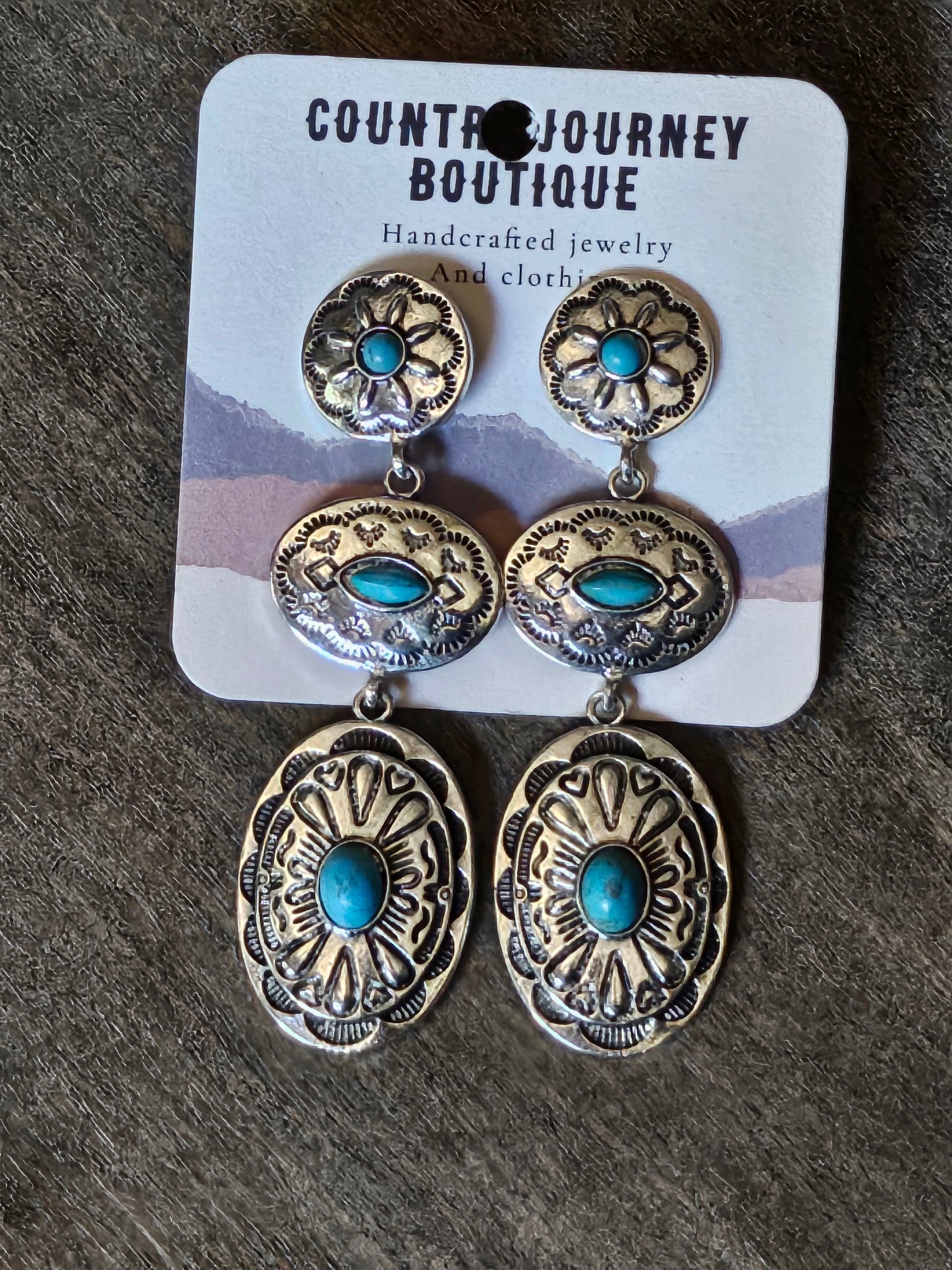 Silver Western concho turquoise earrings