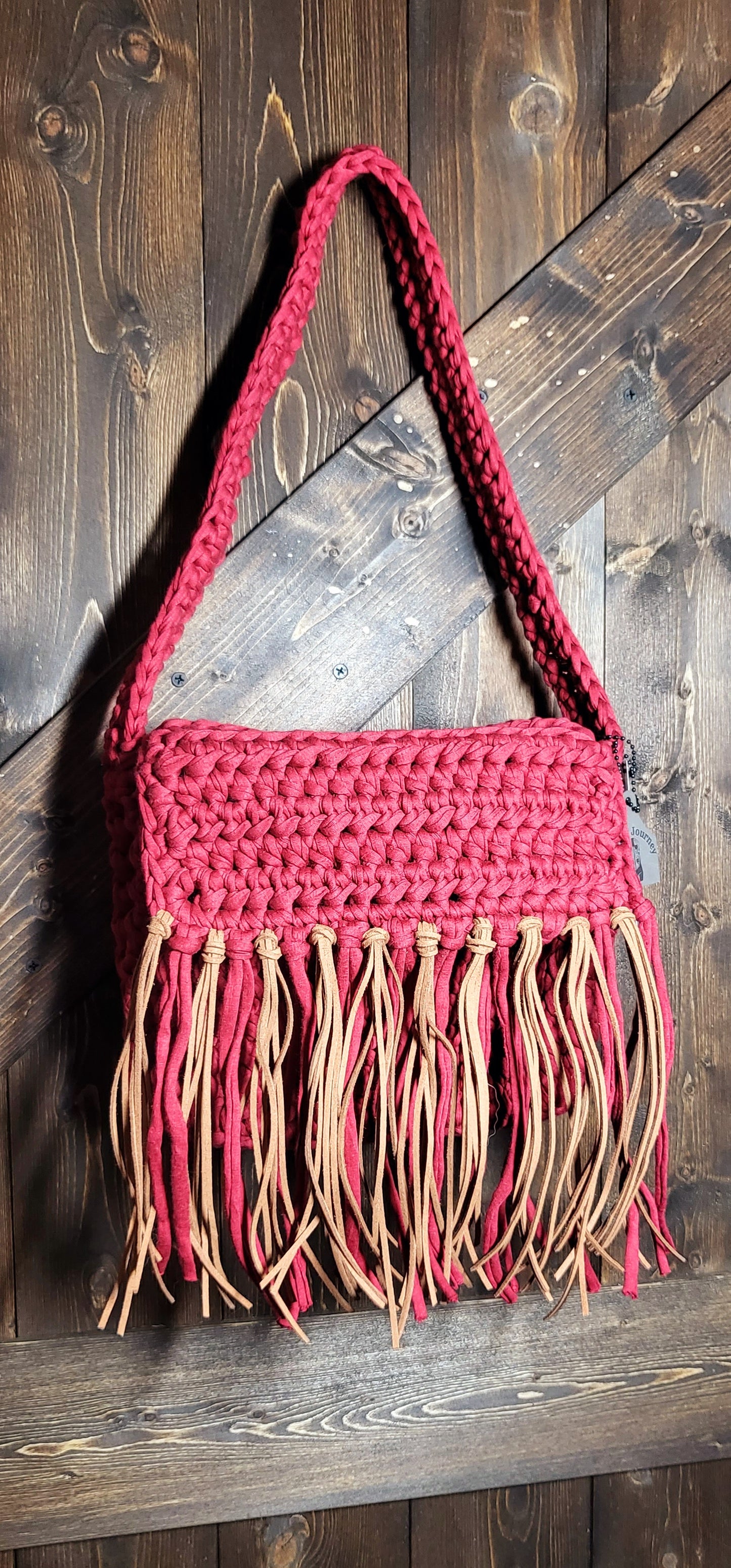 CROCHET FRINGE BOHO SHOULDER BAG PURSE AVAILABLE IN THREE COLORS