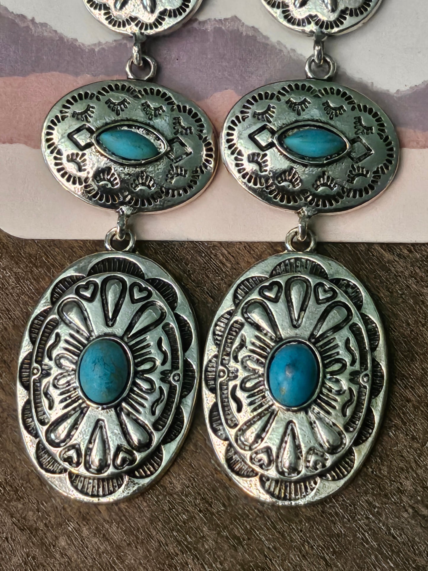 Silver Western concho turquoise earrings