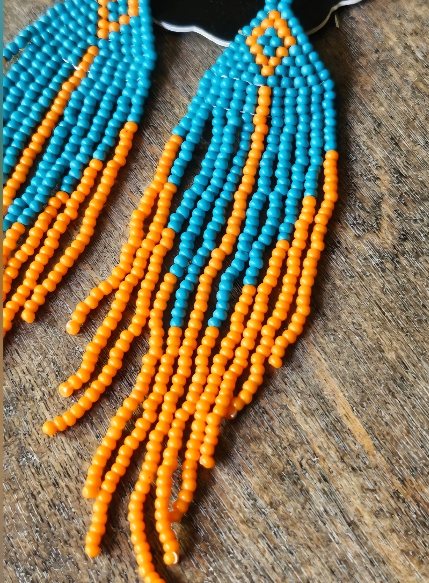 Blue and Orange Boho Beaded Tassel Earrings