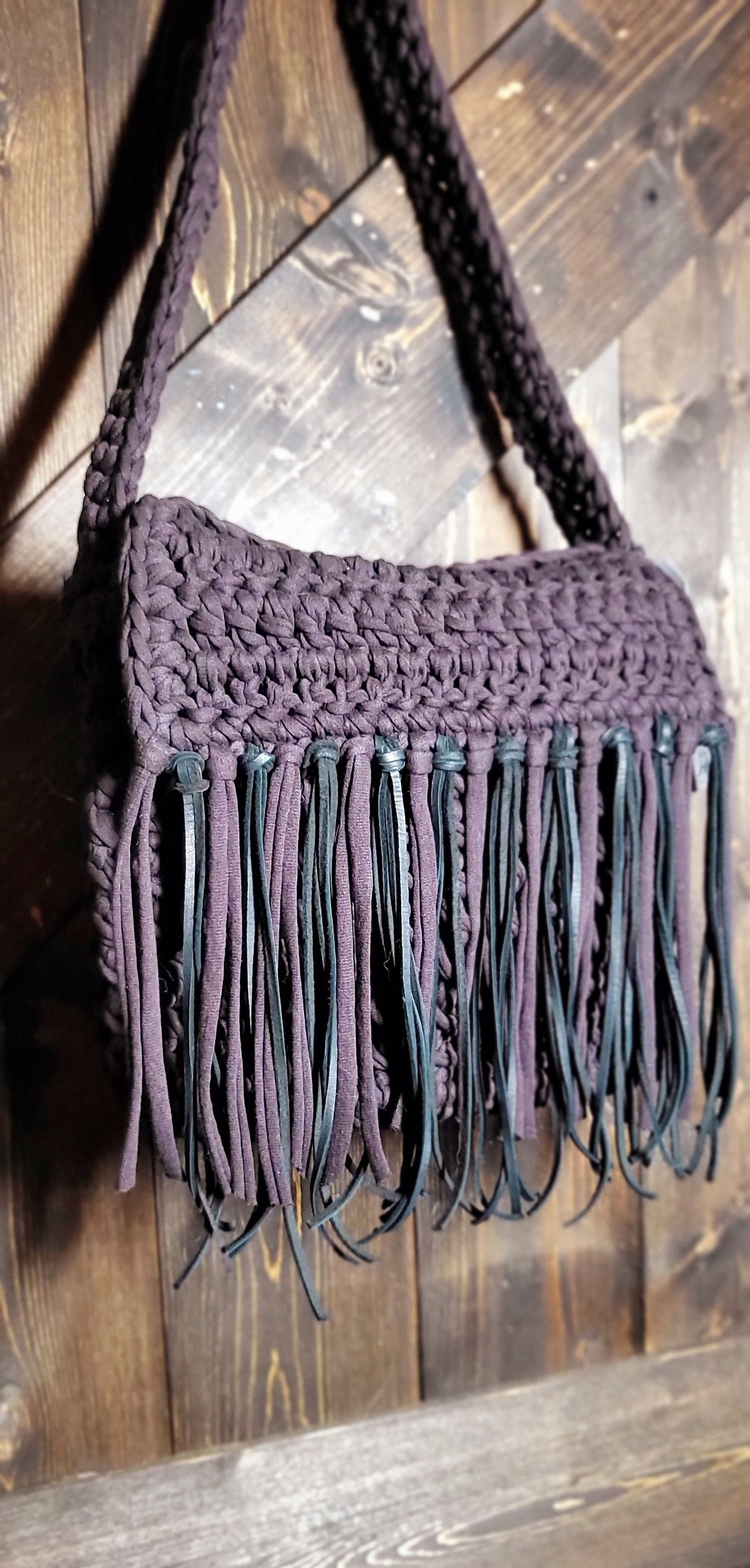 CROCHET FRINGE BOHO SHOULDER BAG PURSE AVAILABLE IN THREE COLORS