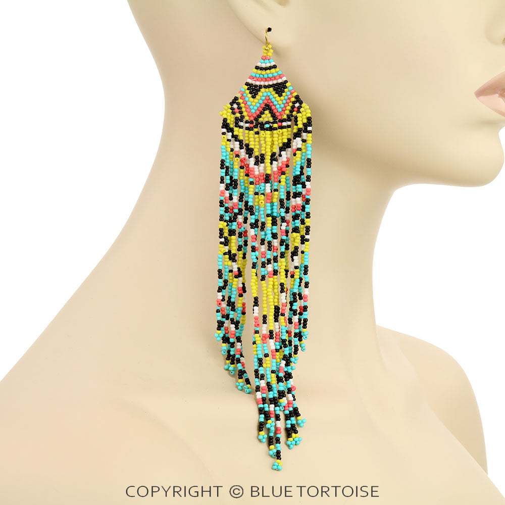 Long beaded boho tassel earrings