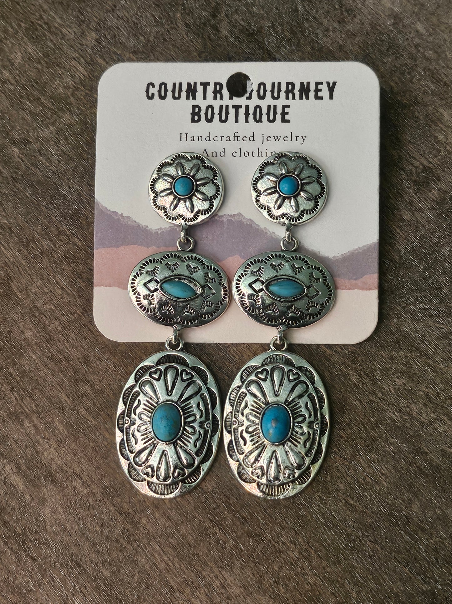 Silver Western concho turquoise earrings