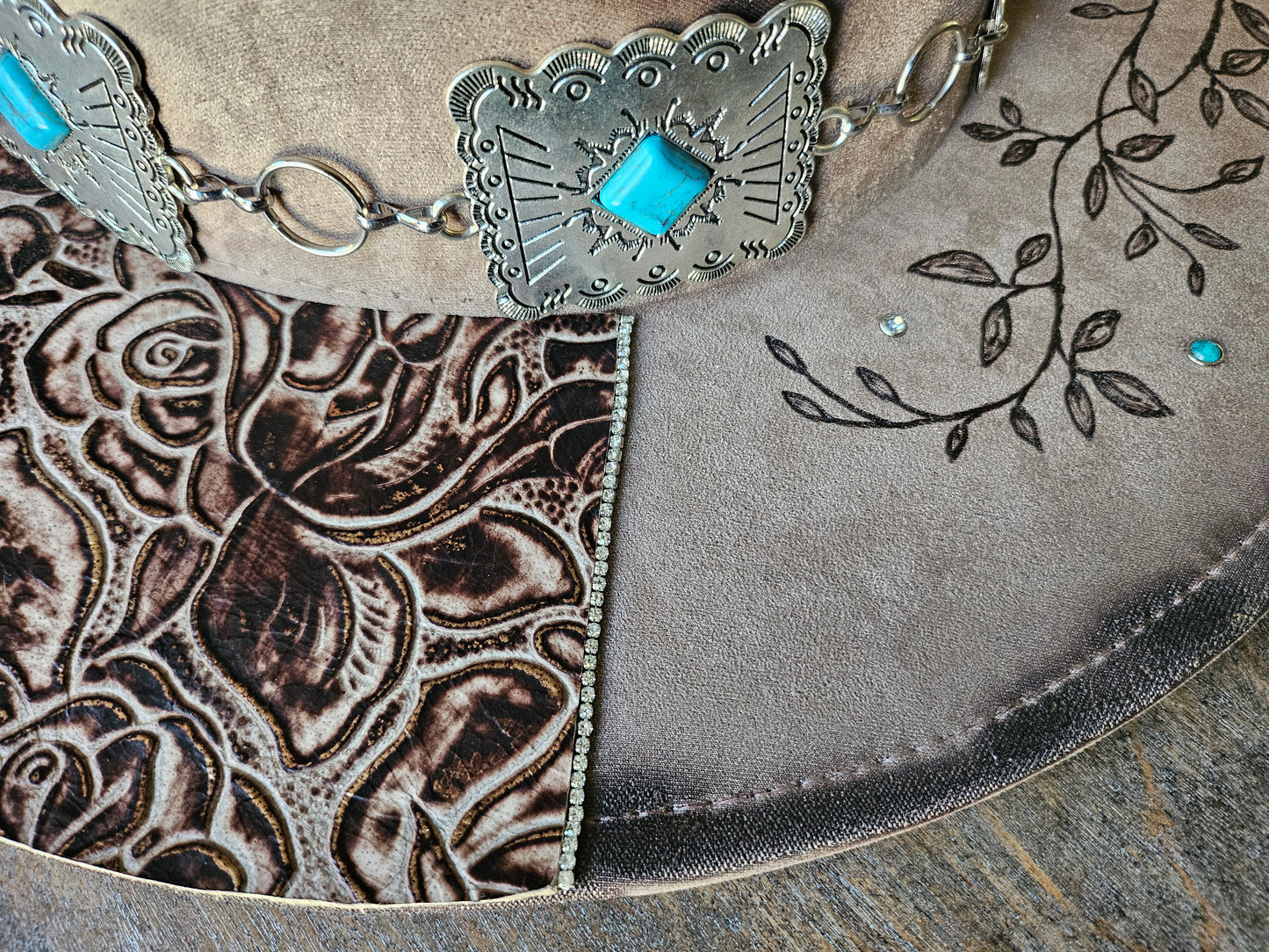 Handcrafted Western Cowboy Hat-Floral Tooled Leather & Feather Accent