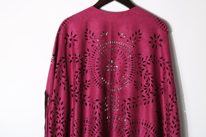 Western fringe cutout poncho shawl