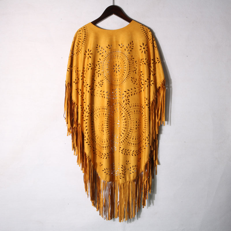 Western fringe cutout poncho shawl