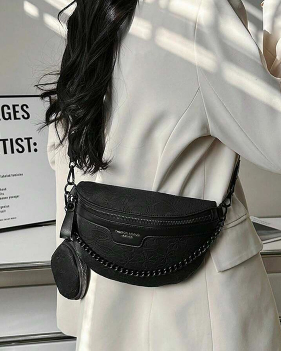 Cross body embossed faux leather bag with coin purse