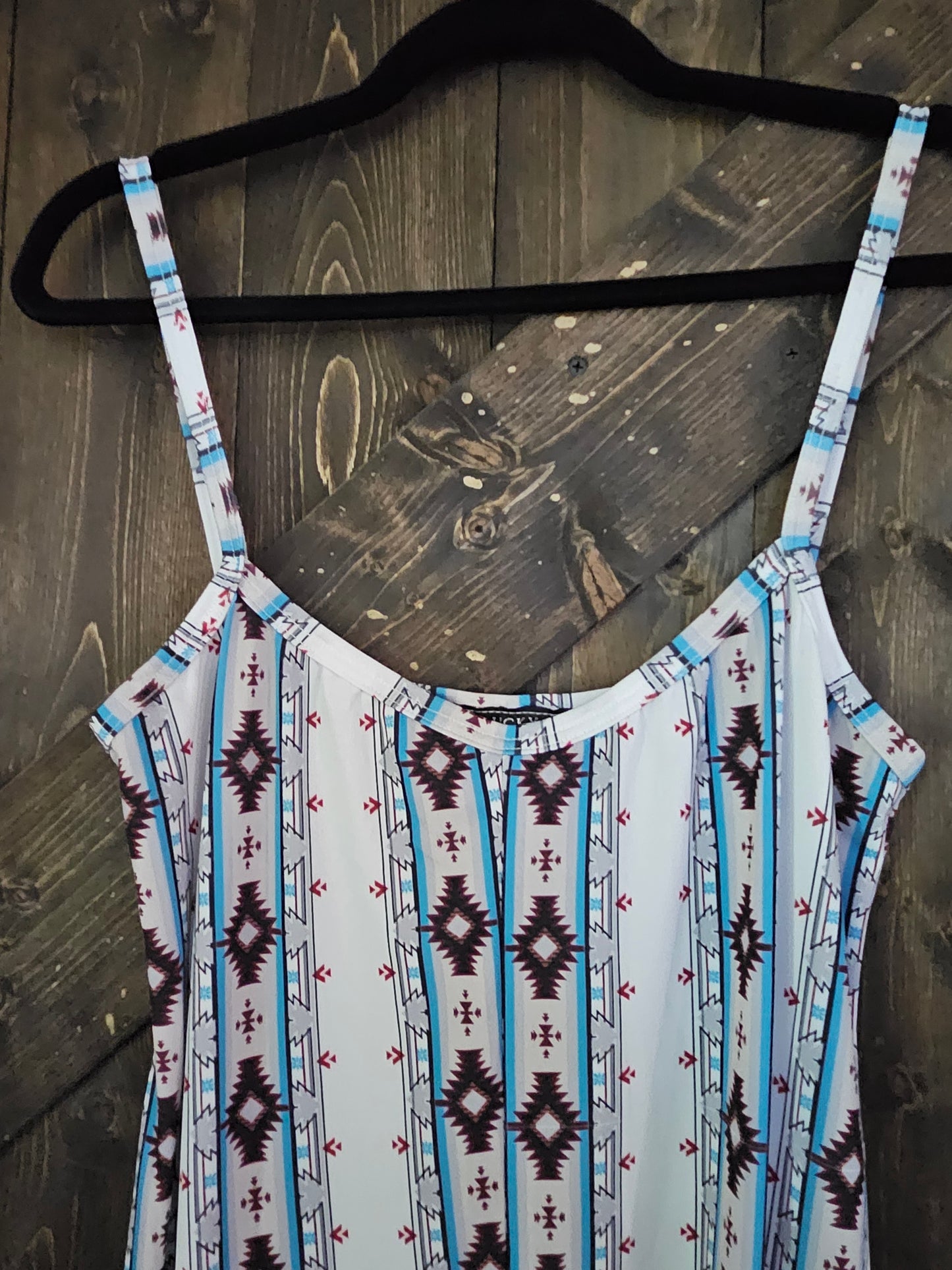 White Aztec Spaghetti Strap Romper