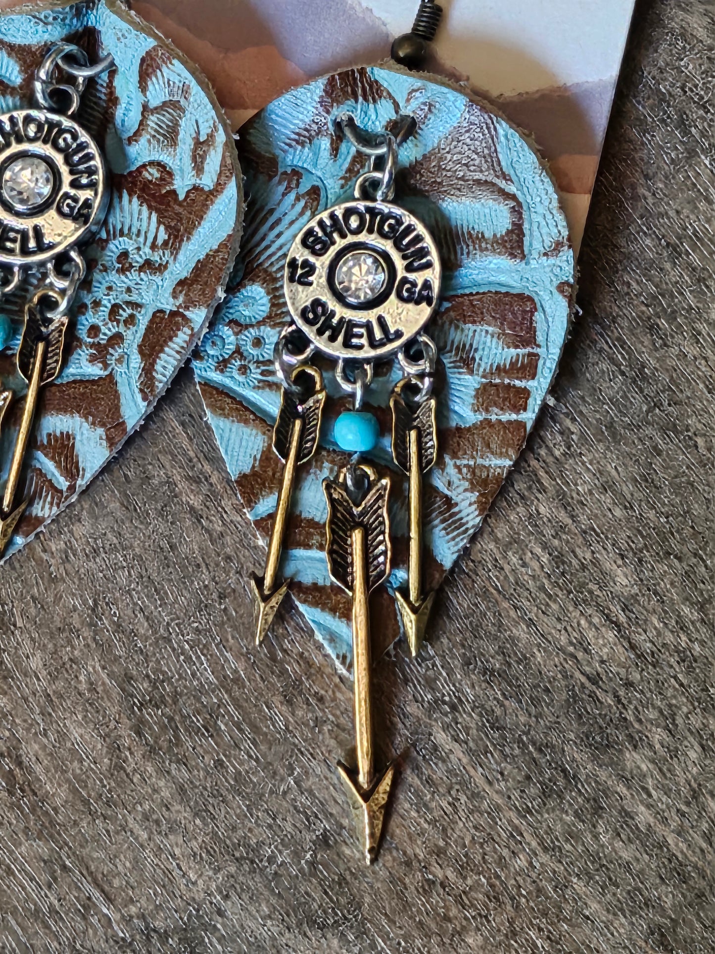 Turquoise genuine leather earrings