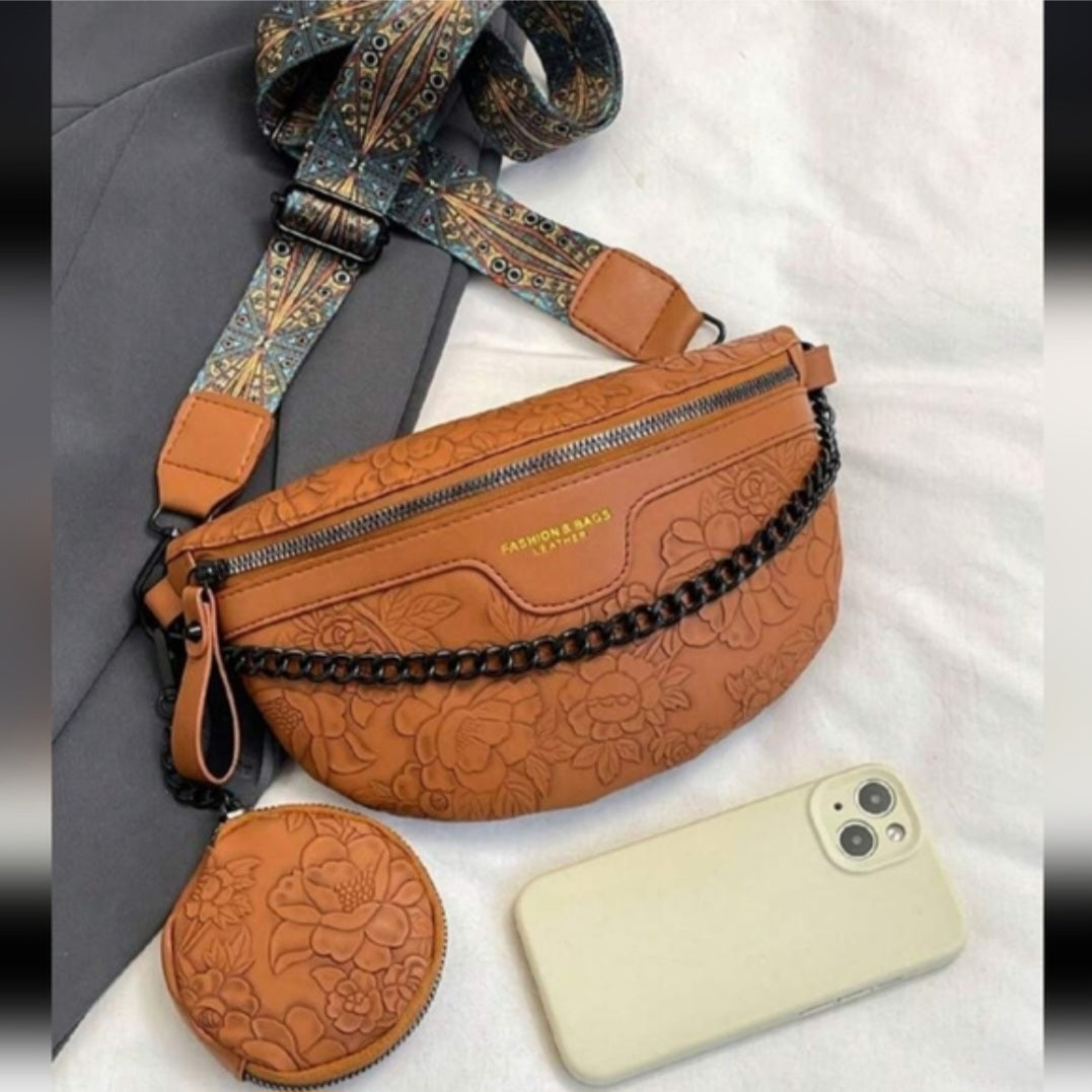 Cross body embossed faux leather bag with coin purse