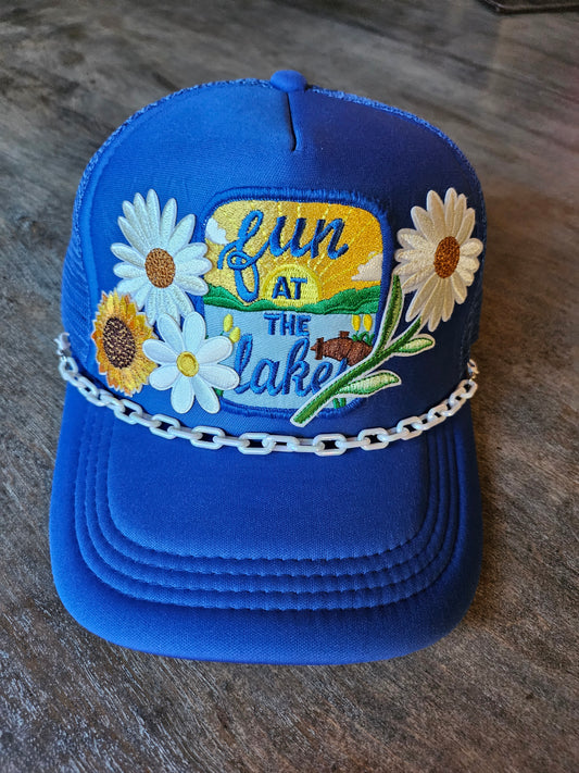 Custom daisy blue trucker hat