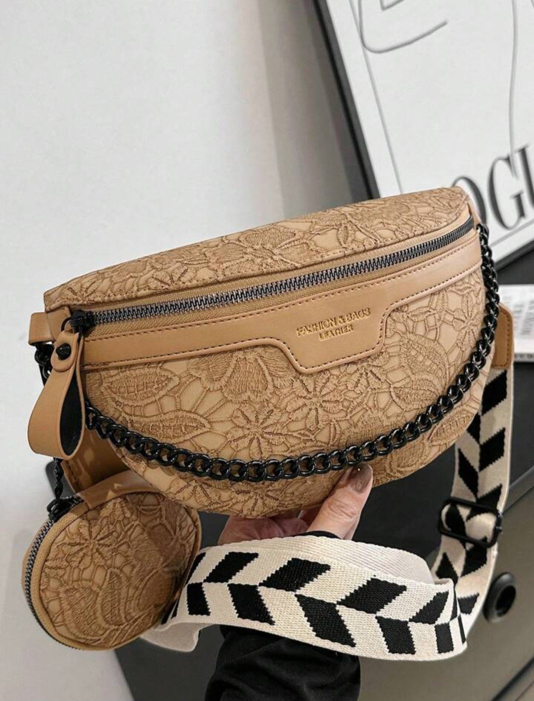 Cross body embossed faux leather bag with coin purse