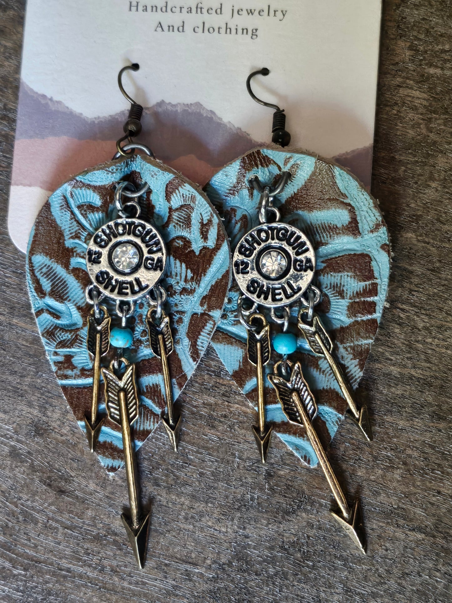 Turquoise genuine leather earrings