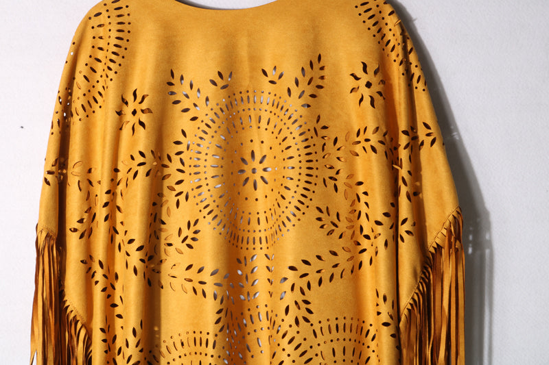 Western fringe cutout poncho shawl