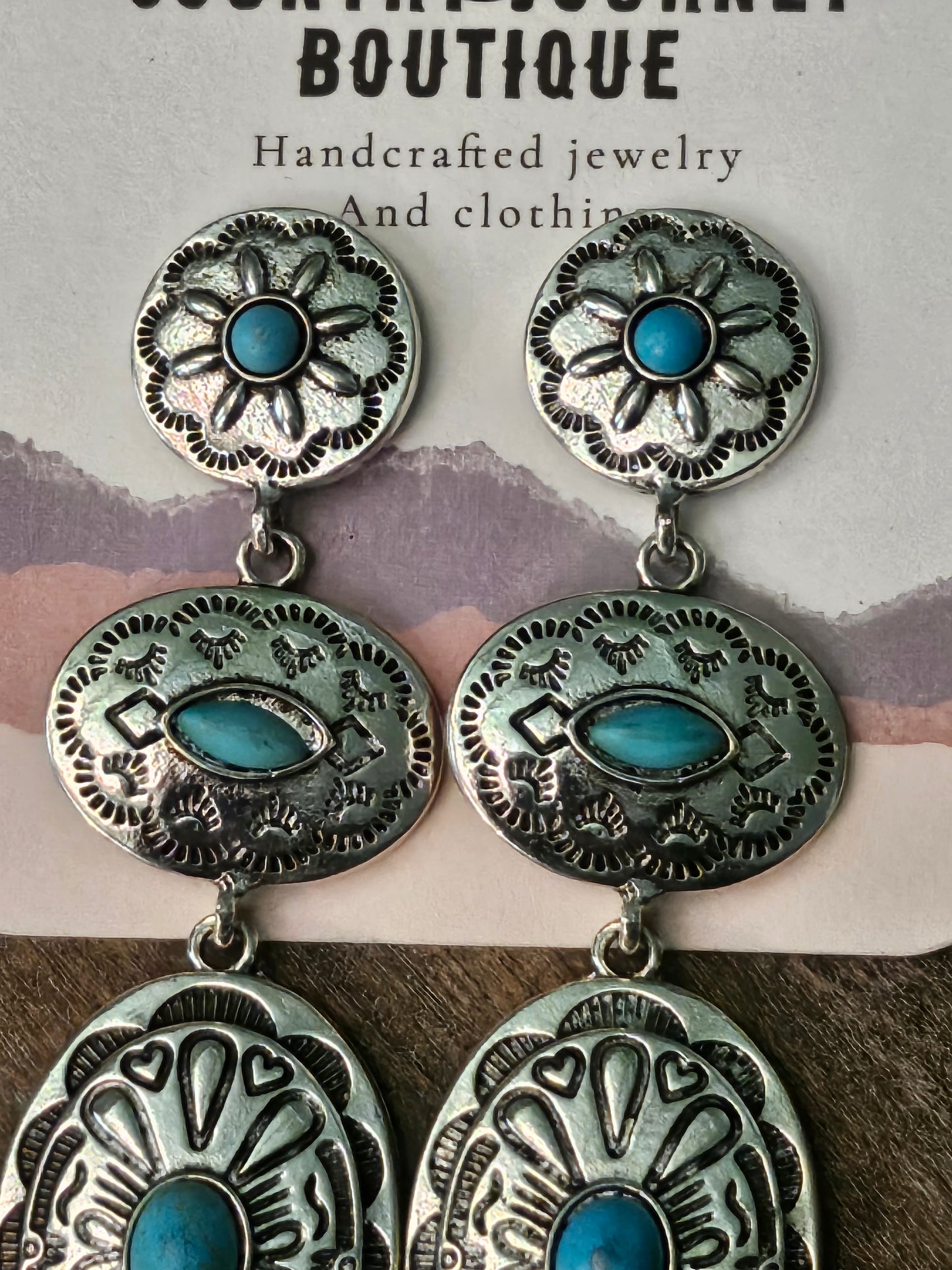 Silver Western concho turquoise earrings