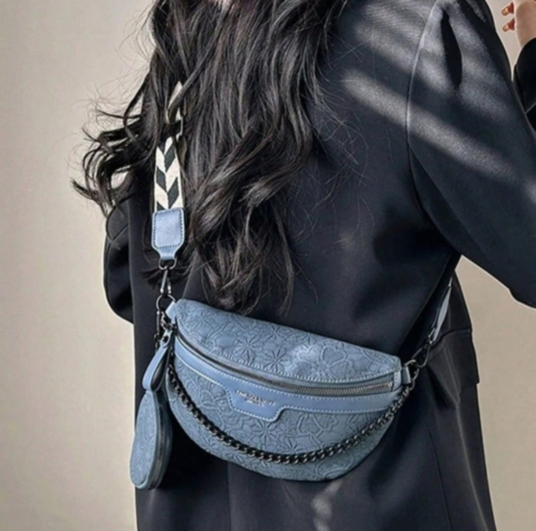 Cross body embossed faux leather bag with coin purse