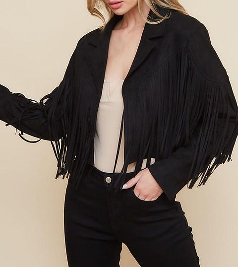 Black Suede Fringe Women's Jacket