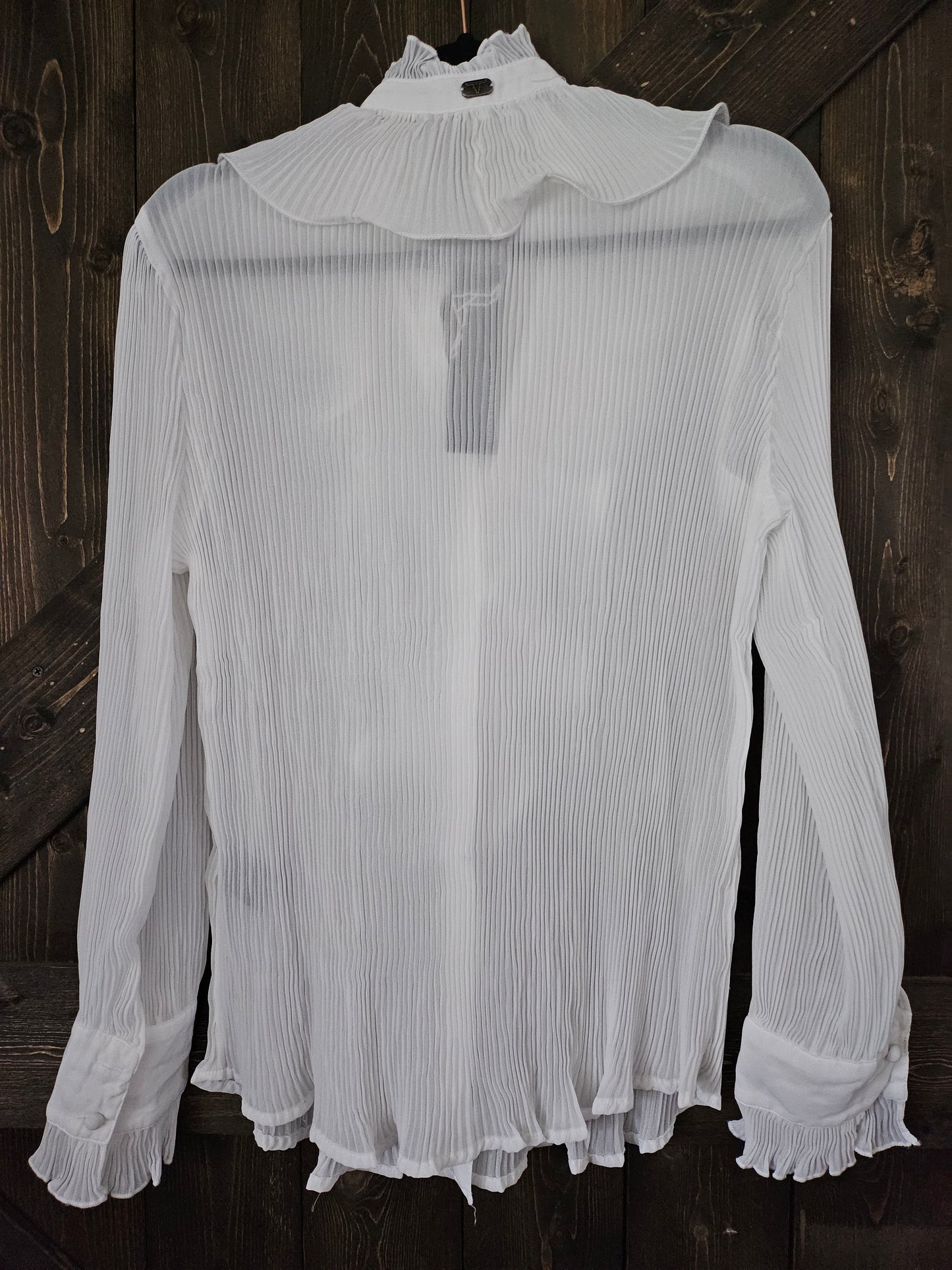 White Sheer long Sleeve Ruffle Front Blouse