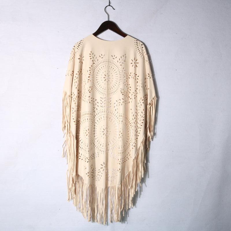 Western fringe cutout poncho shawl