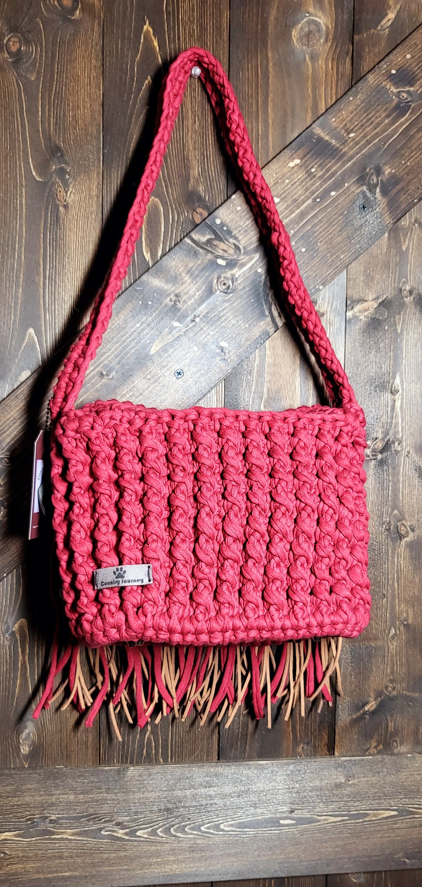 CROCHET FRINGE BOHO SHOULDER BAG PURSE AVAILABLE IN THREE COLORS