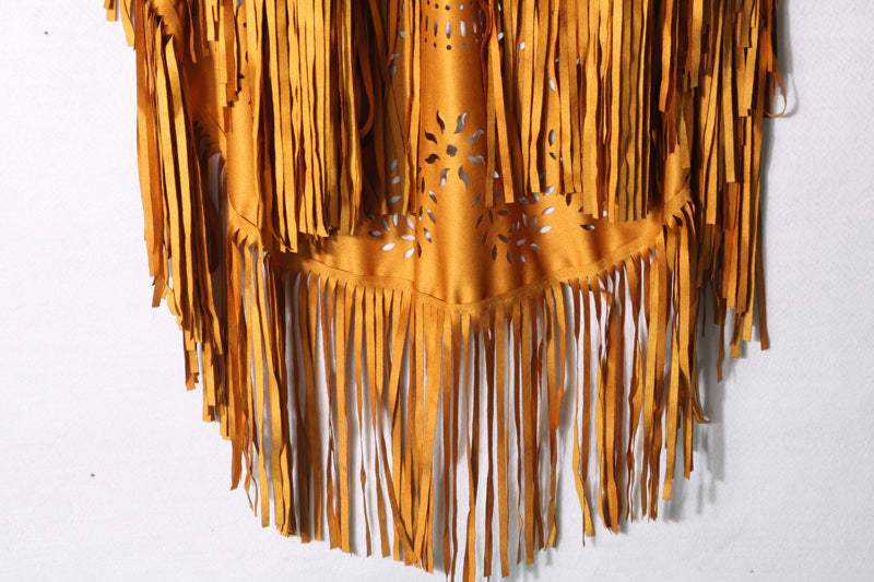 Western fringe cutout poncho shawl