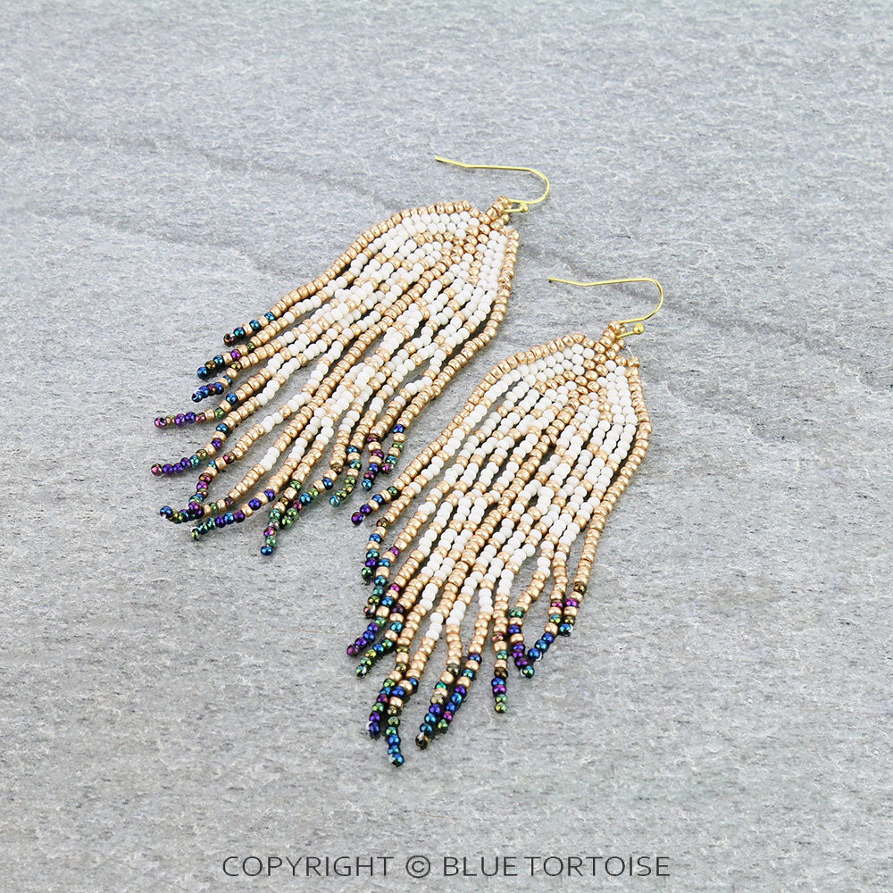 Long beaded Boho fringe tassel earrings