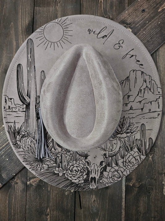 Engraved Desert Scene Fedora Hat