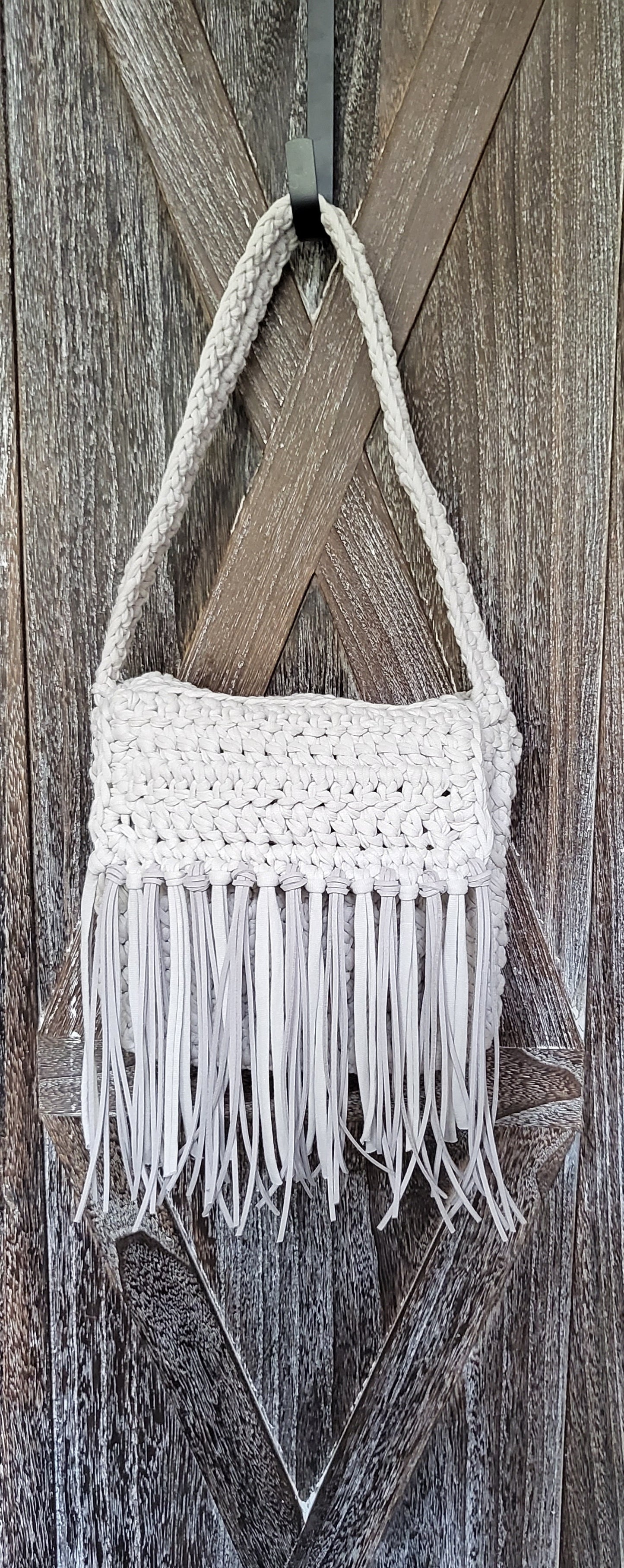 CROCHET FRINGE BOHO SHOULDER BAG PURSE AVAILABLE IN THREE COLORS