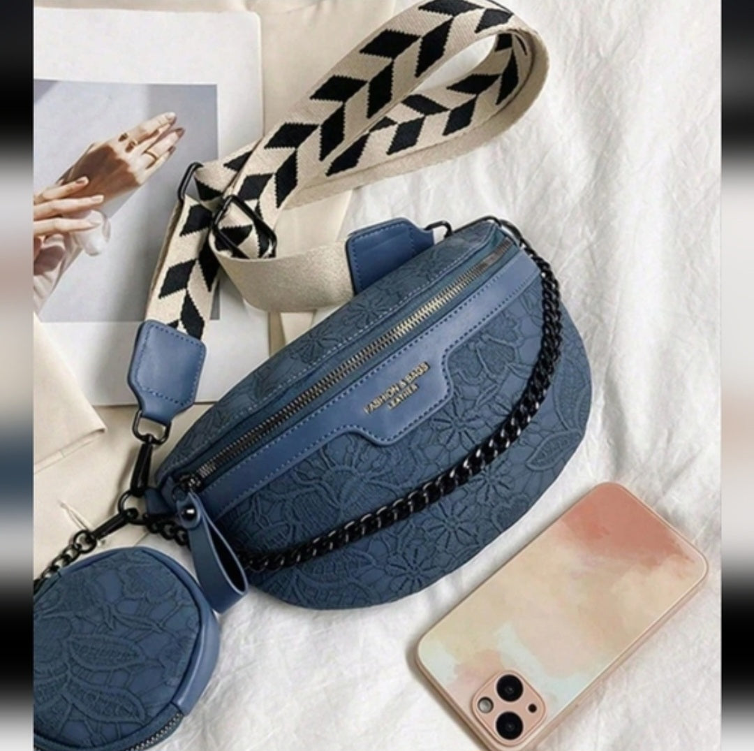 Cross body embossed faux leather bag with coin purse