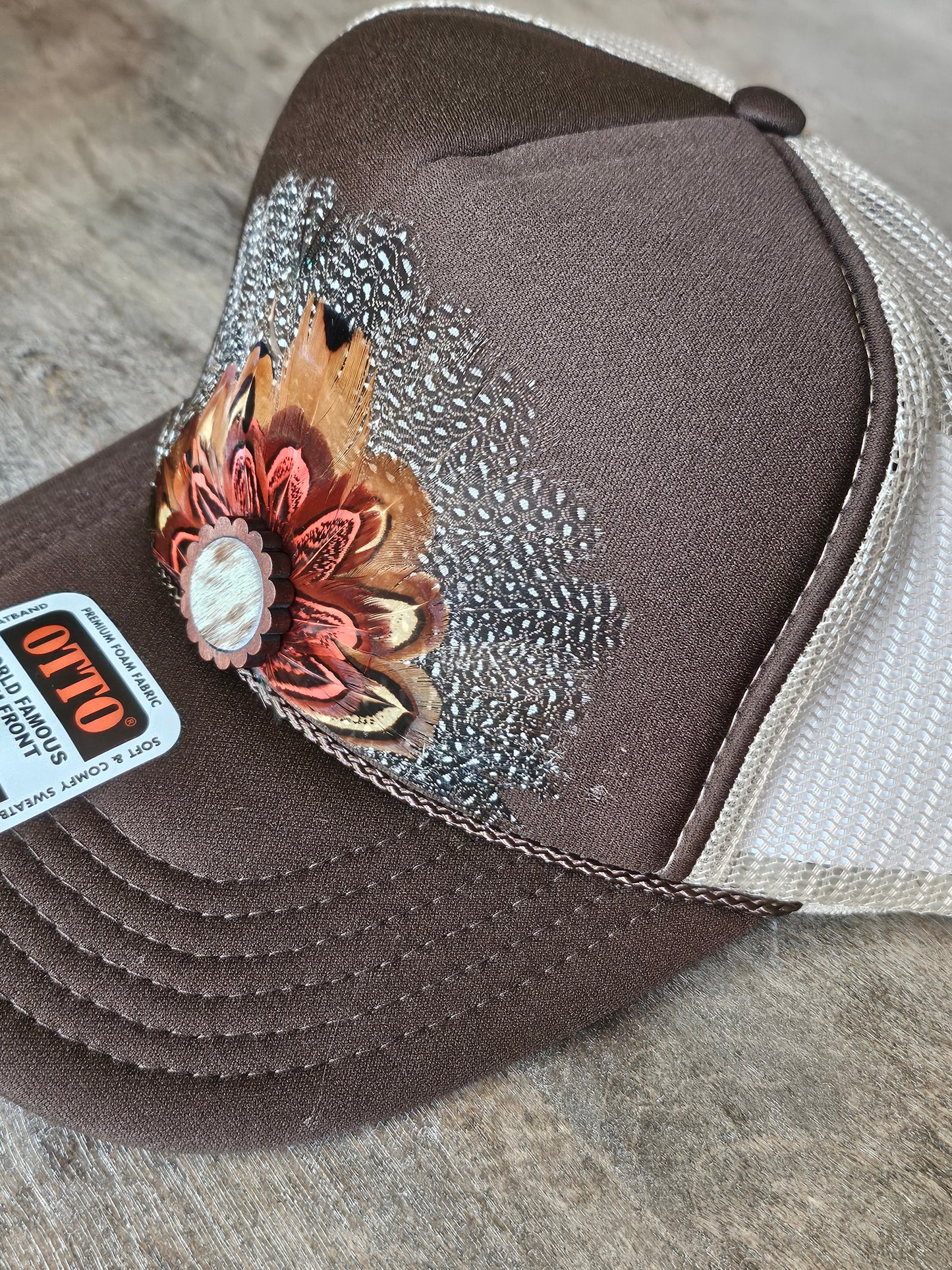 Custom brown and tan trucker hat
