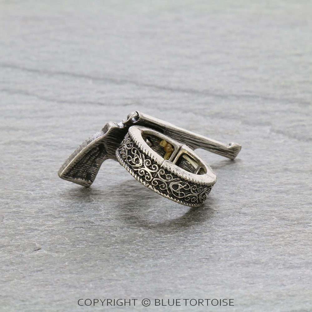 Western Silver and Gold Rhinestone Pistol Stretch Ring