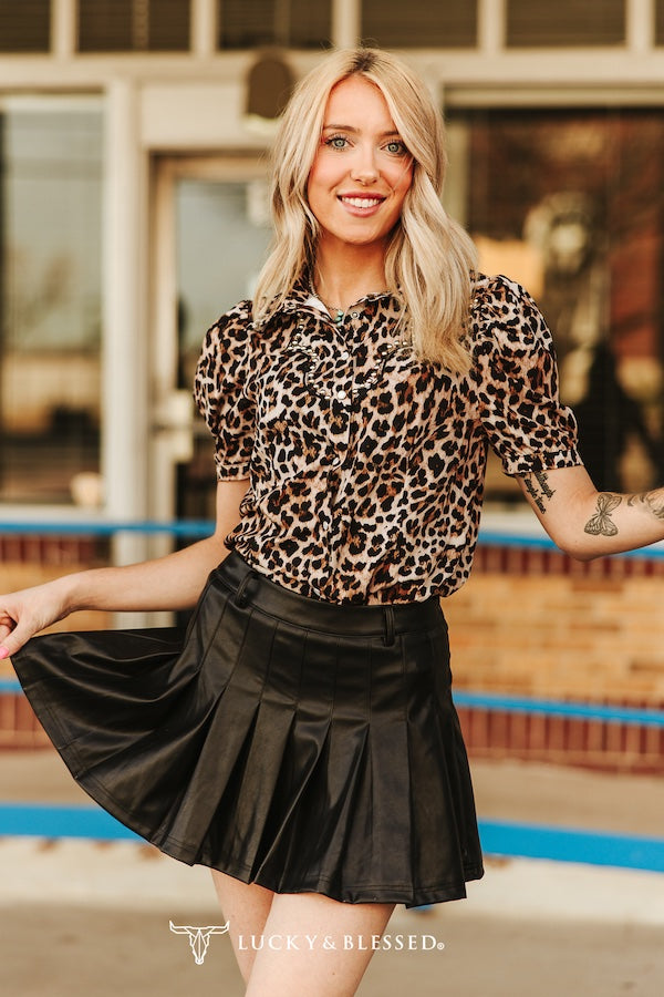 Leopard Puff Sleeve top with Studded Detail