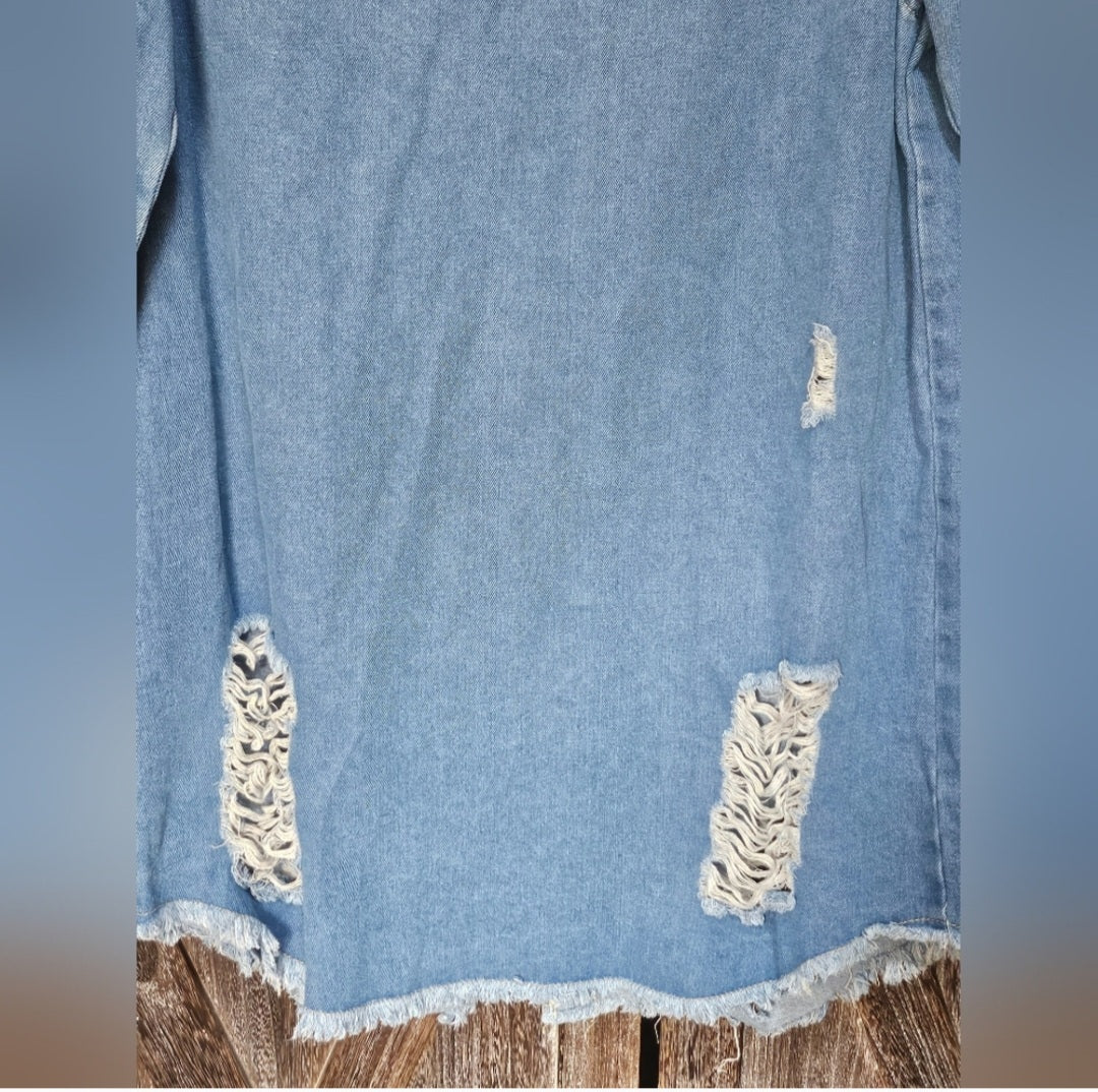 Stylish Distressed Light Blue Denim Jacket Top