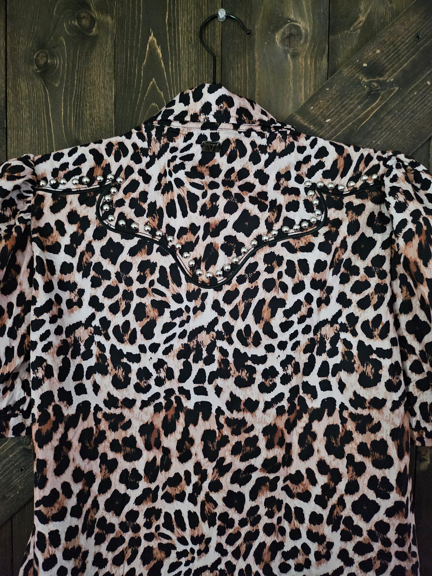 Leopard Puff Sleeve top with Studded Detail