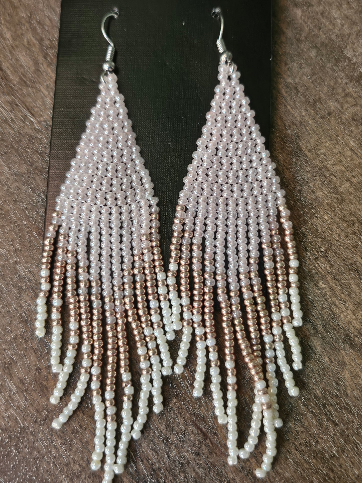 Pink beaded fringe tassel earrings