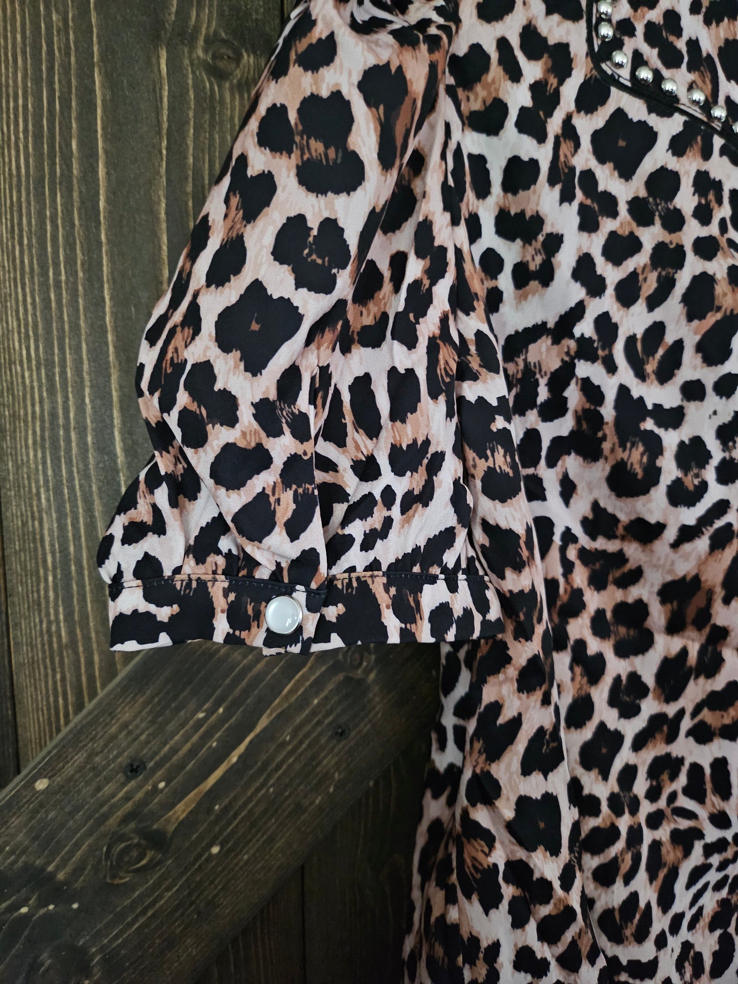 Leopard Puff Sleeve top with Studded Detail