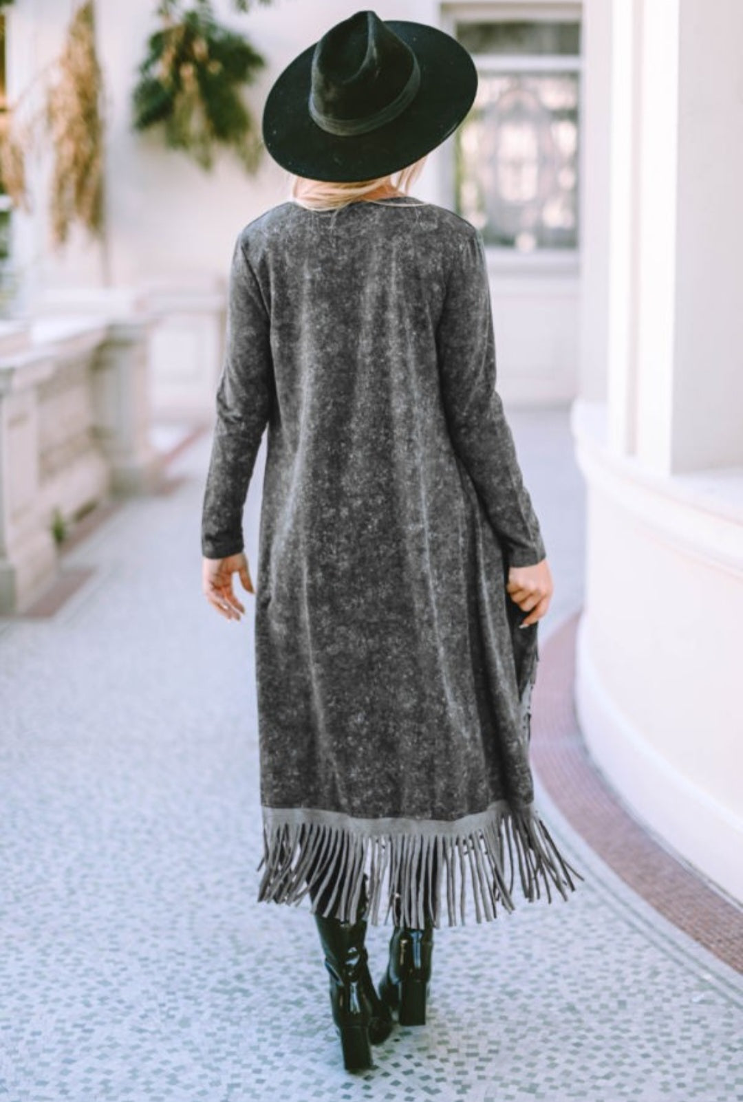 Long open front pocket Fringe tassel cardigan jacket