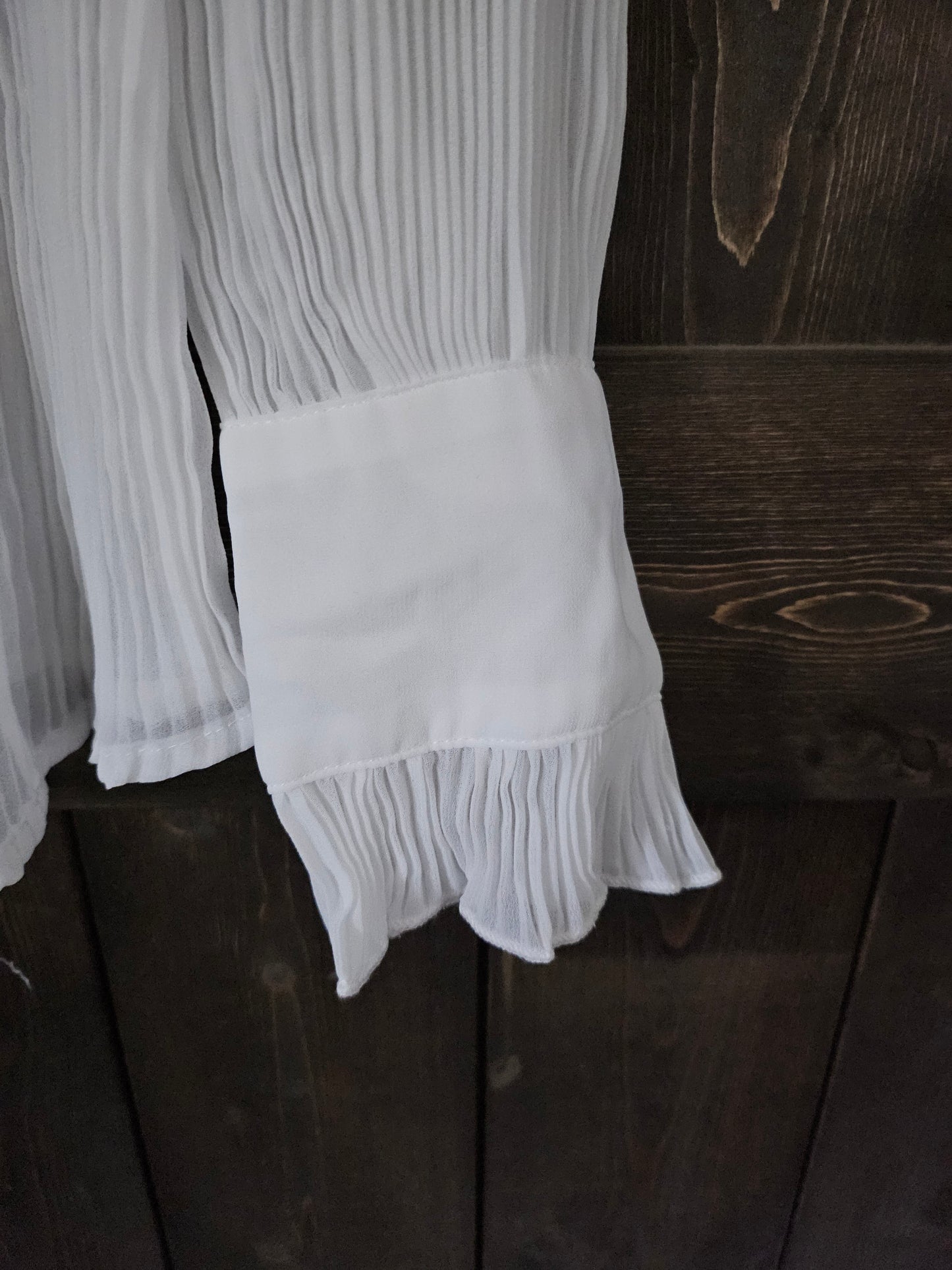 White Sheer long Sleeve Ruffle Front Blouse